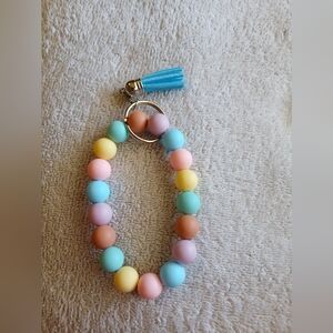 Pastel Beaded Wrist Keyring with Blue Tassel